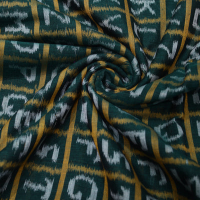 Green English Alphabet Sambalpuri Ikat Cotton Fabric