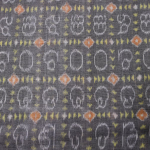 Faded Black Odia Barnamala Sambalpuri Ikat Cotton Fabric