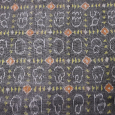 Faded Black Odia Barnamala Sambalpuri Ikat Cotton Fabric