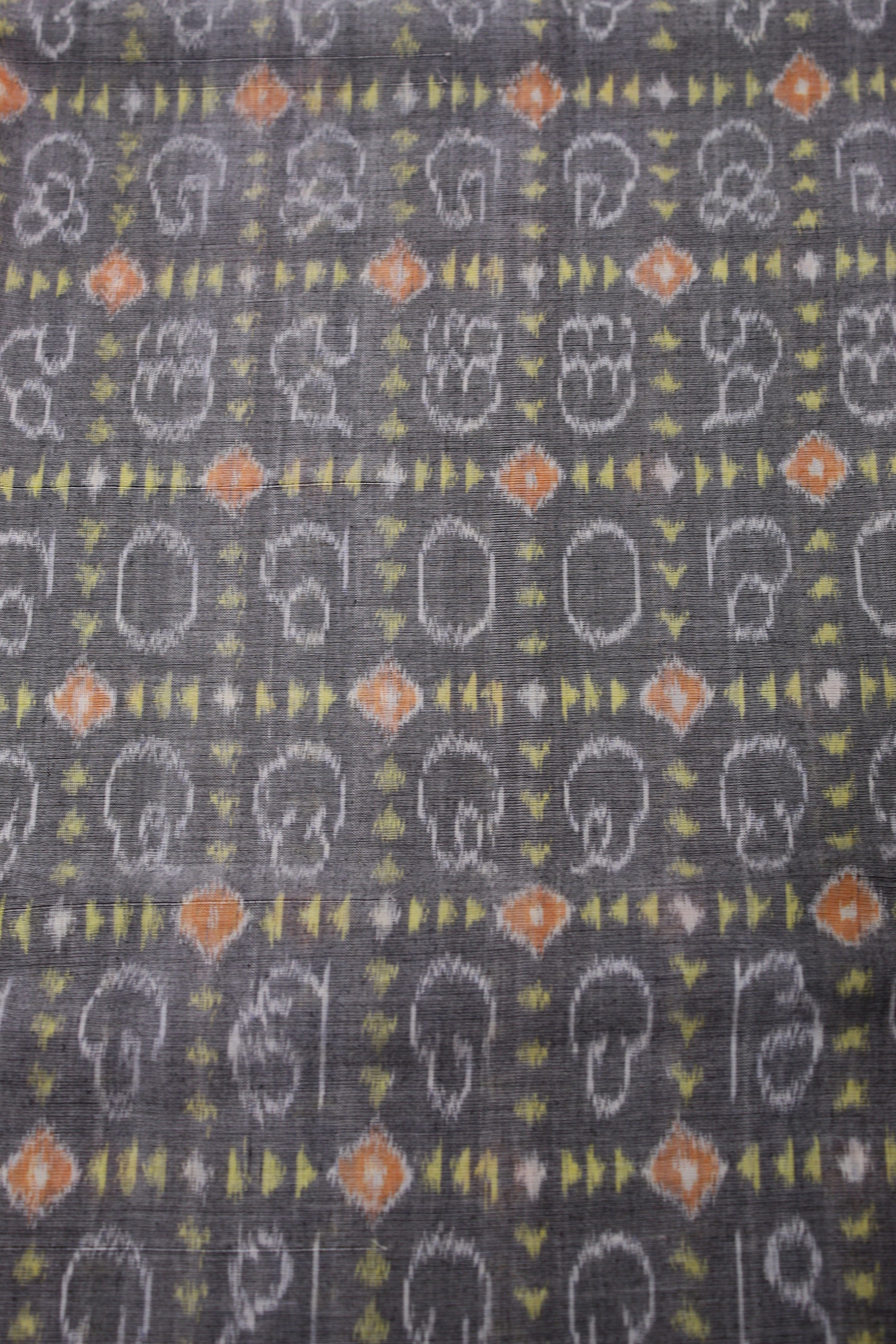 Faded Black Odia Barnamala Sambalpuri Ikat Cotton Fabric