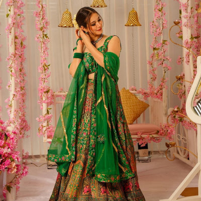 Peacock green silk lehenga set