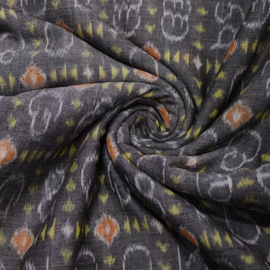 Faded Black Odia Barnamala Sambalpuri Ikat Cotton Fabric