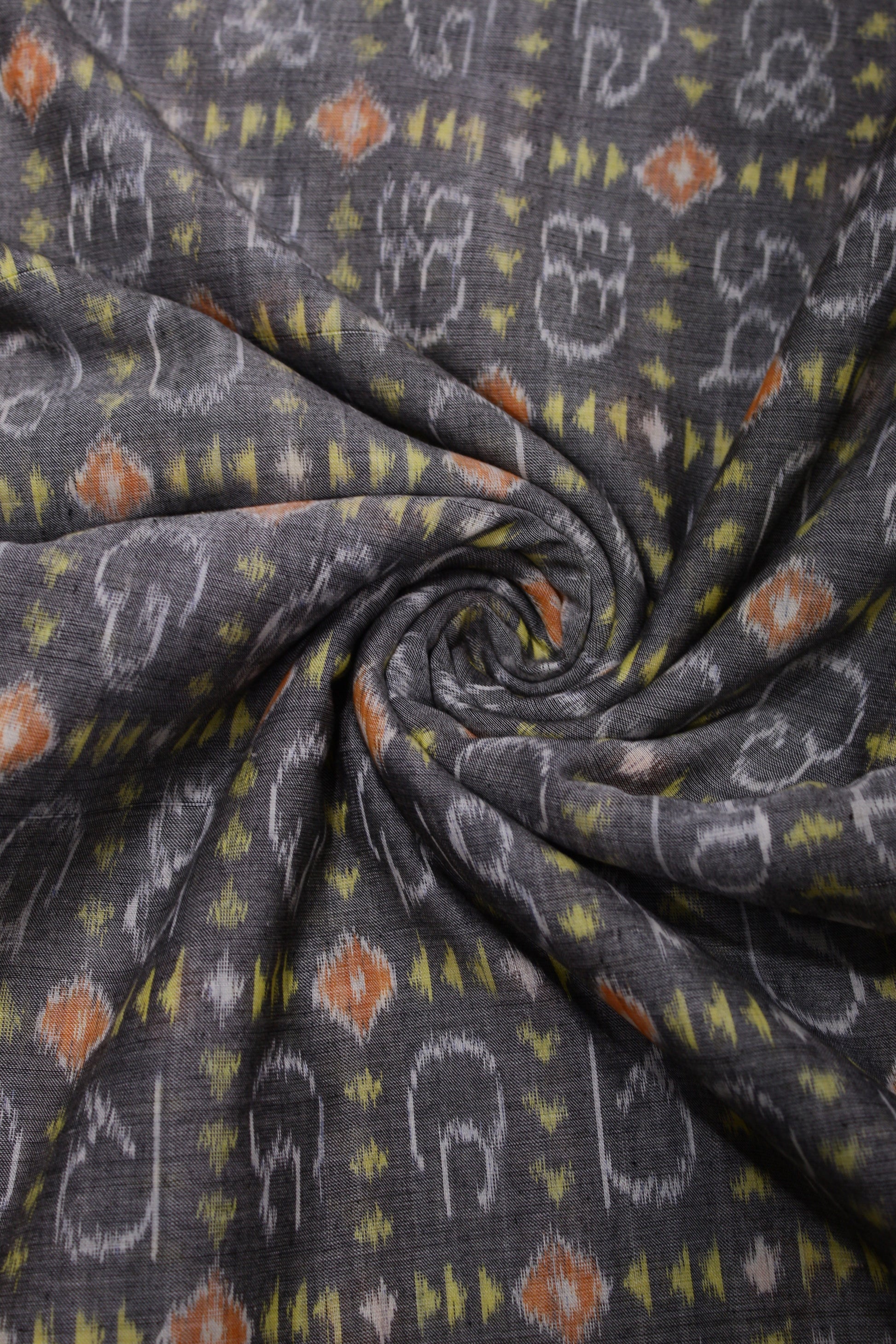 Faded Black Odia Barnamala Sambalpuri Ikat Cotton Fabric