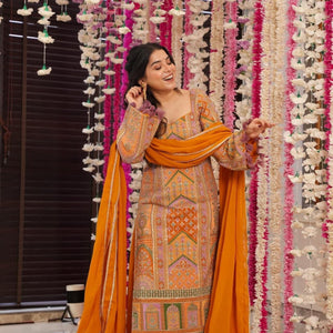 Sunset aura heavy embroidered suit set