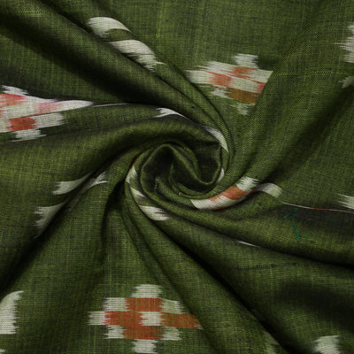 Green Pasapali Swastik Sambalpuri Ikat Cotton Fabric