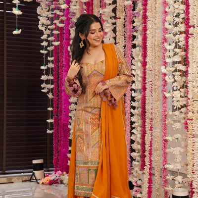Sunset aura heavy embroidered suit set