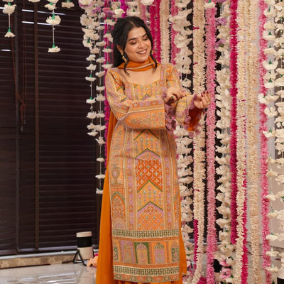 Sunset aura heavy embroidered suit set