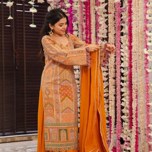 Sunset aura heavy embroidered suit set