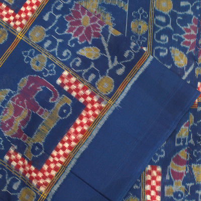 Blue Floral Motif Sambalpuri Ikat Cotton Fabric