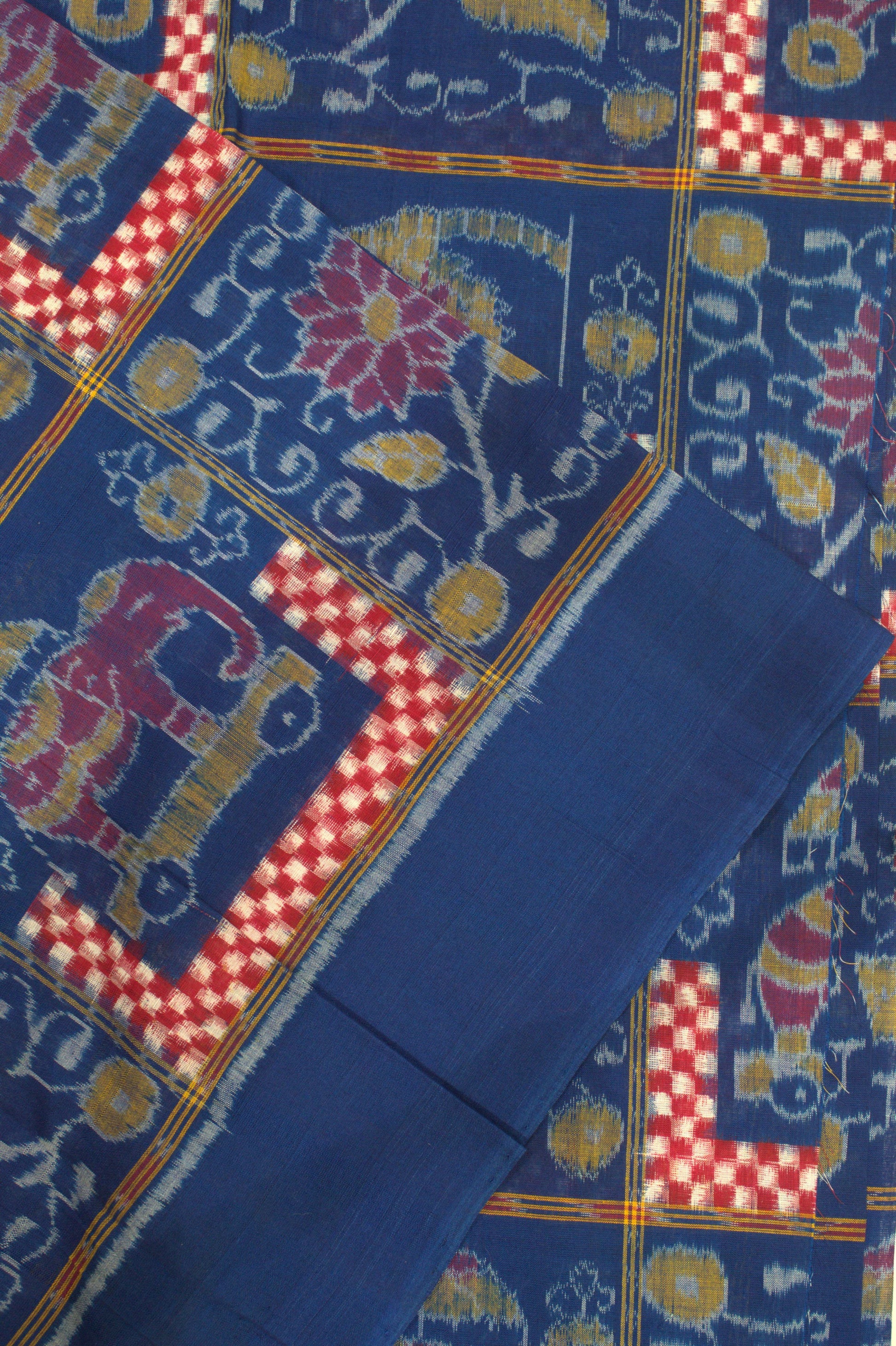 Blue Floral Motif Sambalpuri Ikat Cotton Fabric