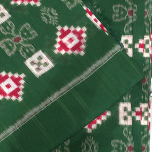 Dark Green With Red Pasapalli Theme Sambalpuri Cotton Fabric