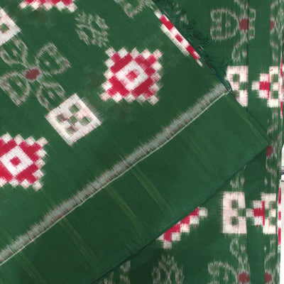Dark Green With Red Pasapalli Theme Sambalpuri Cotton Fabric