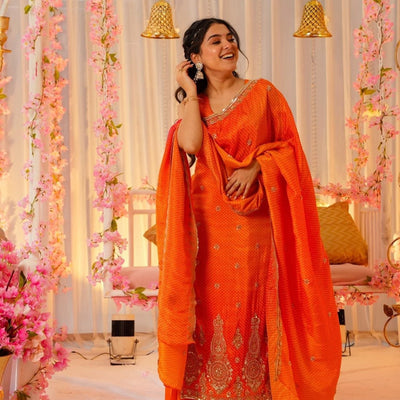 Saffron silk heavy suit set