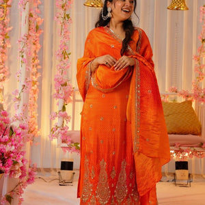 Saffron silk heavy suit set