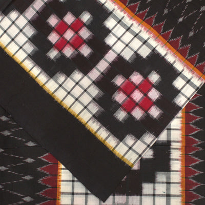 White Black Pasapali Theme Sambalpuri Ikat Cotton Fabric