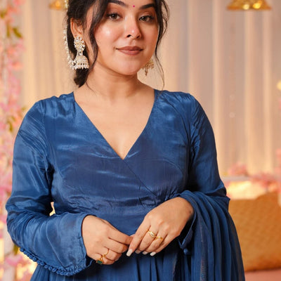 Embellished blue suit set