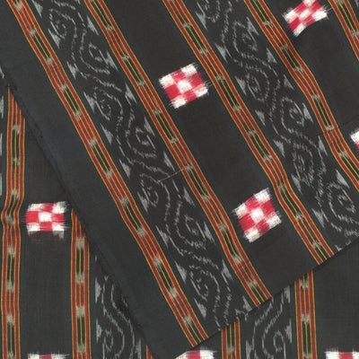 Black Pasapali Motif Odisha Ikat Sambalpuri Cotton Fabric