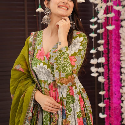 Garden green cotton Angrakha set