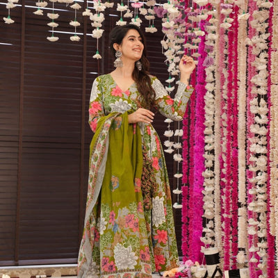 Garden green cotton Angrakha set