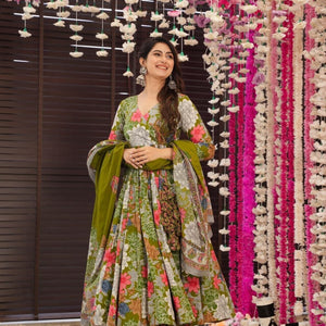 Garden green cotton Angrakha set