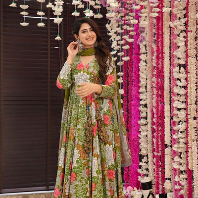 Garden green cotton Angrakha set
