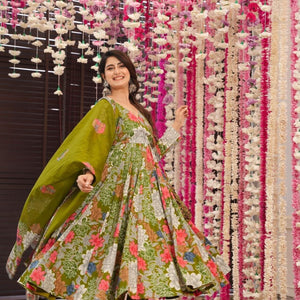 Garden green cotton Angrakha set