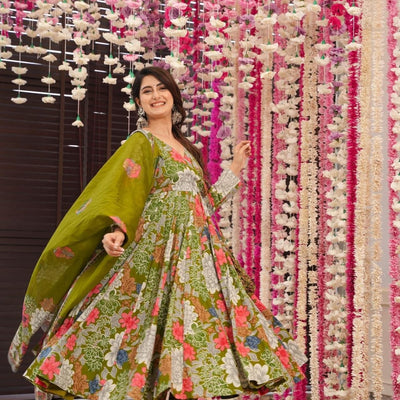 Garden green cotton Angrakha set
