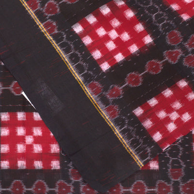 Black Red Pasapali Theme Sambalpuri Ikat Cotton Fabric