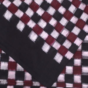 Black With Maroon & White Pasapalli Sambalpuri Ikat Cotton Fabric