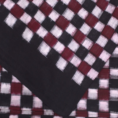 Black With Maroon & White Pasapalli Sambalpuri Ikat Cotton Fabric