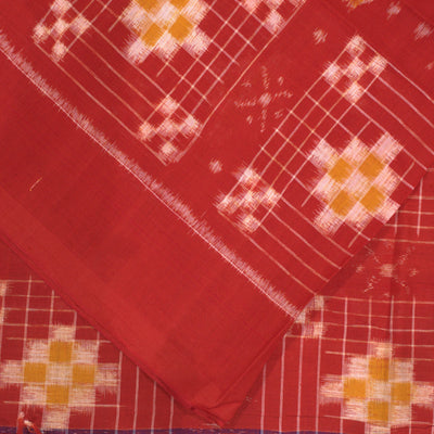 Red Pasapali Theme Sambalpuri Ikat Cotton Fabric