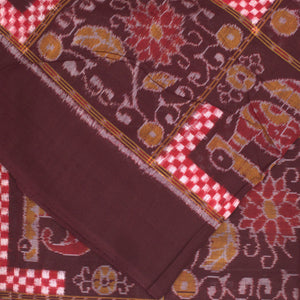 Rust Maroon Floral Motif Sambalpuri Ikat Cotton Fabric