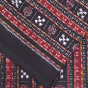Black Red Pasapali Theme Sambalpuri Ikat Cotton Fabric