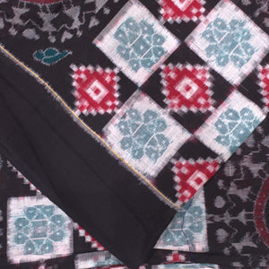Black With Red Pasapalli Motif Sambalpuri Ikat Cotton Fabric