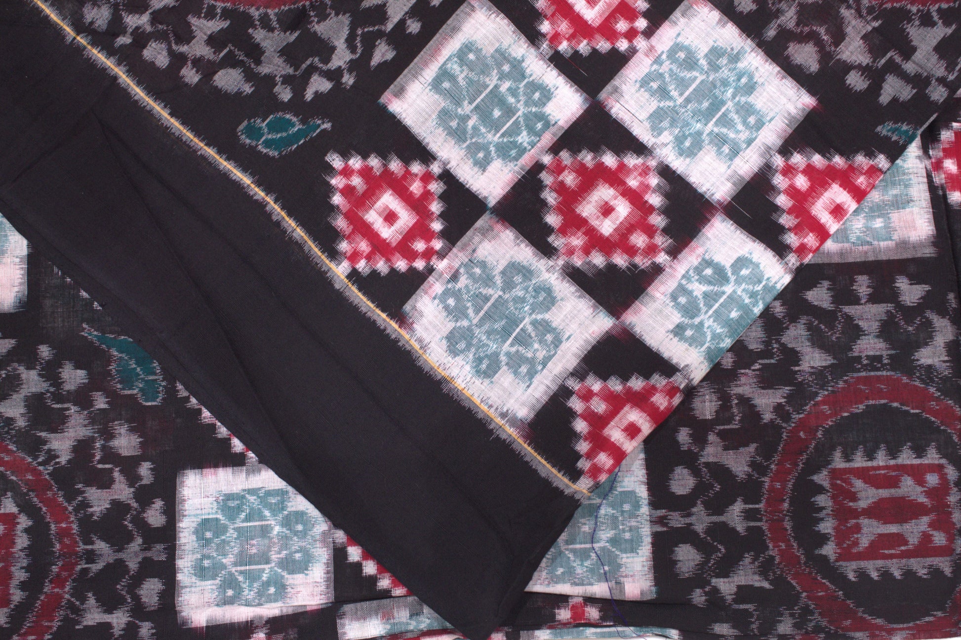 Black With Red Pasapalli Motif Sambalpuri Ikat Cotton Fabric