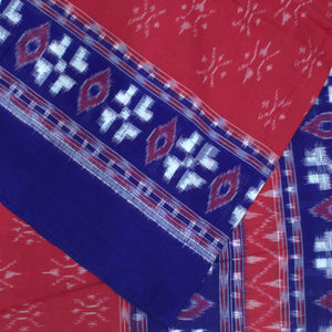 Red With Blue Pasapalli & Devil Eye Design Sambalpuri Cotton Fabric
