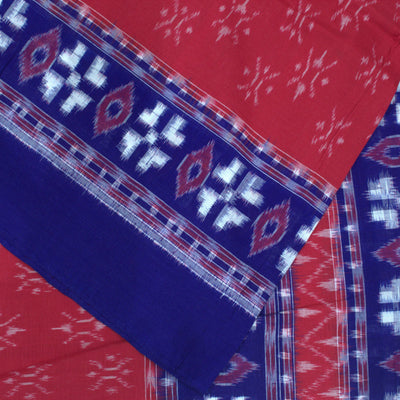 Red With Blue Pasapalli & Devil Eye Design Sambalpuri Cotton Fabric