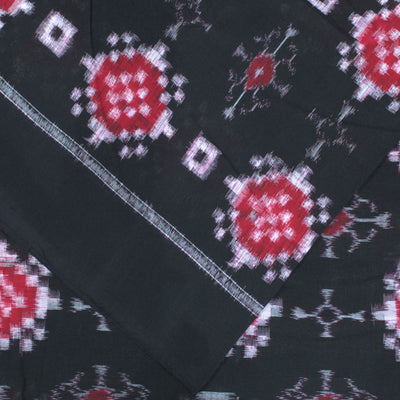 Black With Red  Pasapalli Theme Sambalpuri Ikat Cotton Fabric