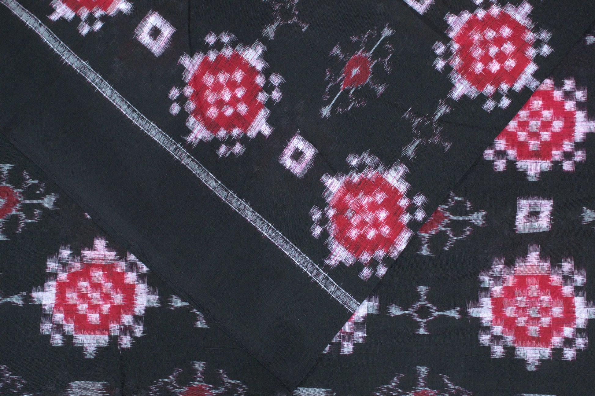 Black With Red  Pasapalli Theme Sambalpuri Ikat Cotton Fabric