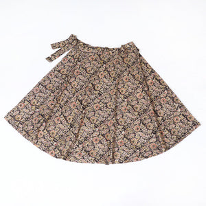 Black - Kalamkari Block Printed Cotton Wrap Around Skirt