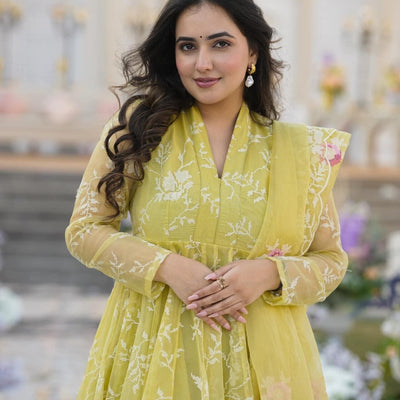Faded yellow organza suit set