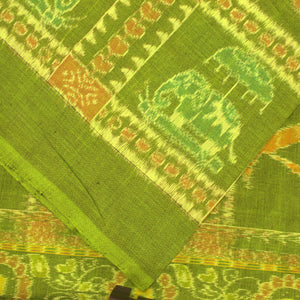 Green Elephant Design Sambalpuri Ikat Cotton Fabric