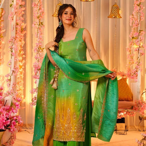 Slate green silk suit set