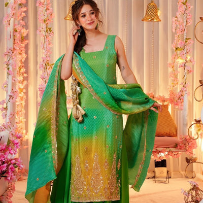 Slate green silk suit set