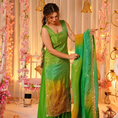 Slate green silk suit set