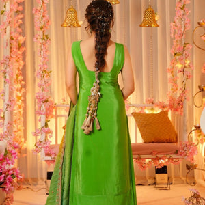 Slate green silk suit set