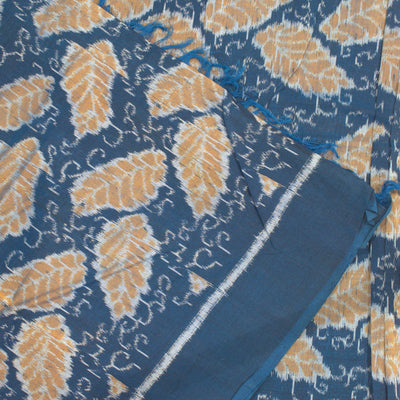 Sky Blue Leaf Design Sambalpuri Ikat Cotton Fabric