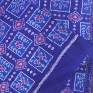Dark Blue Tribal Theme Sambalpuri Ikat Cotton Fabric