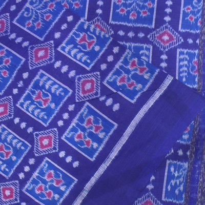 Dark Blue Tribal Theme Sambalpuri Ikat Cotton Fabric