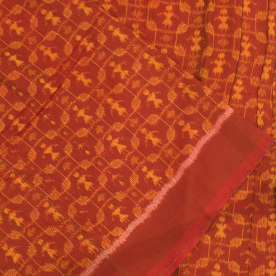 Reddish Orange Tribal Sambalpuri Ikat Cotton Fabric